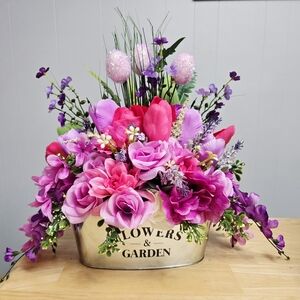 Handmade Floral Arrangement in Silver Planter Easter/Spring